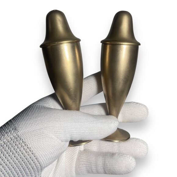 Vintage Dirigold Solid Heavy Bronze Copper Footed Salt & Pepper Shakers Set 4.5" - Picture 7 of 11